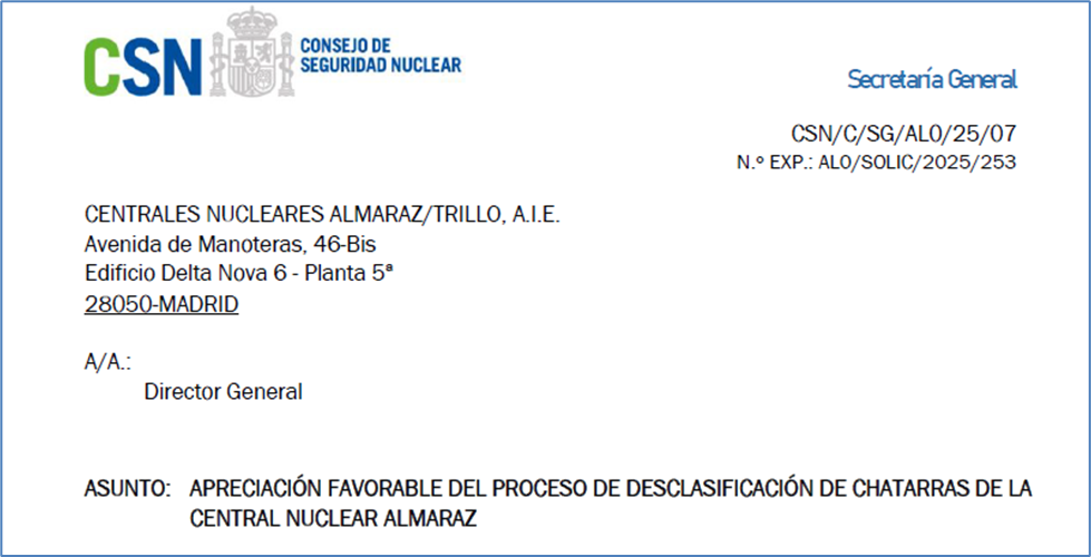 Apreciación favorable del CSN